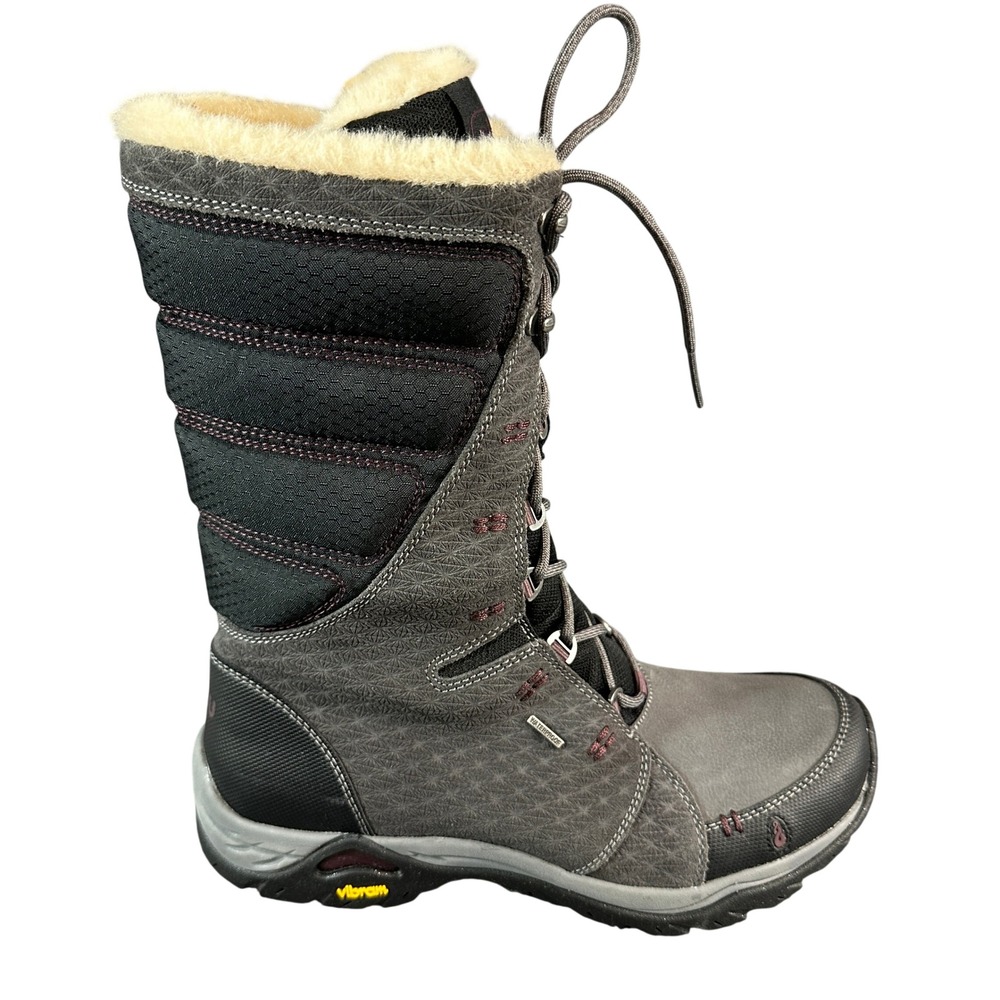 Ahnu Montara Waterproof Winter Boots Gray Black Vibram Sole Faux Fur Lining 8